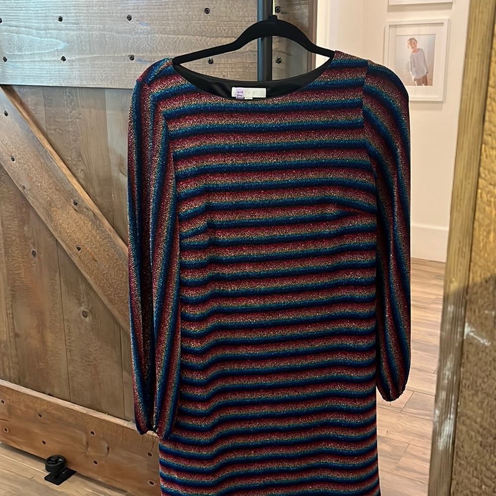 Anthropologie dress, with rainbow, sparkles, size extra small runs, big